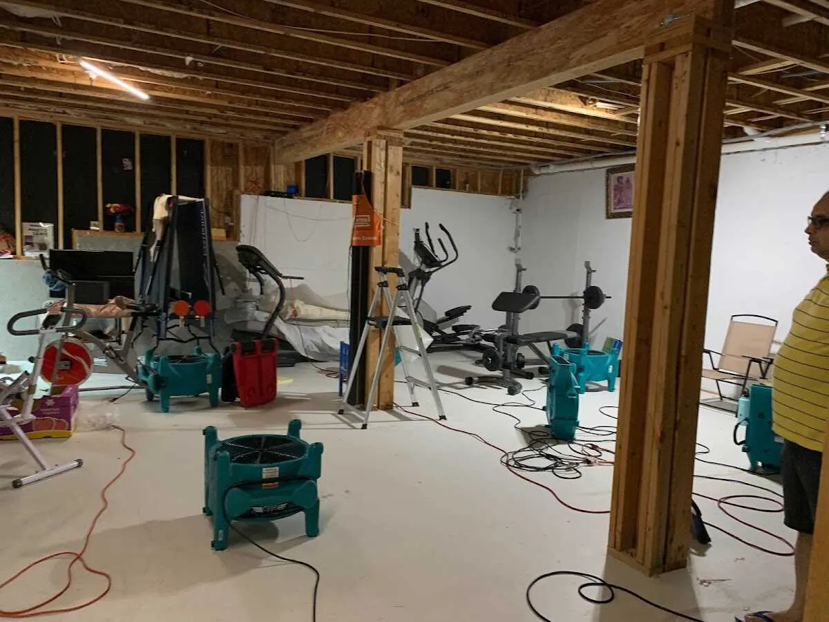 Basement drying equipment setup for Contents Cleaning & Restoration in Rindge
