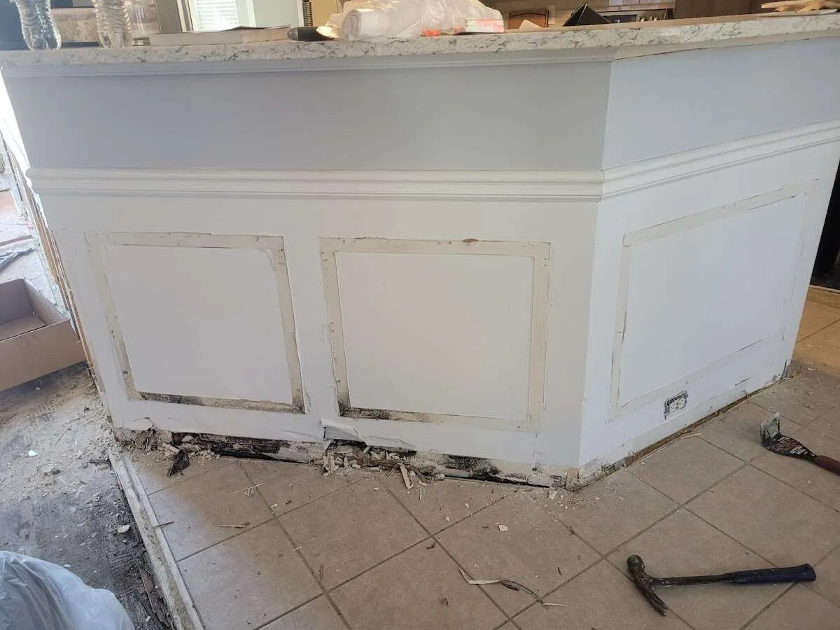 Water damage and mold on kitchen during Storm Damage Restoration in Rindge